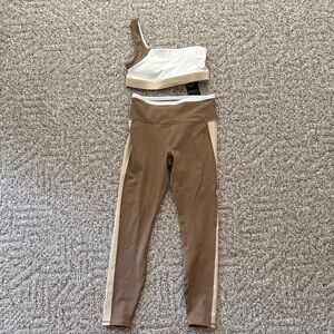 Fabletics Two-Tone Brown and Cream Leggings Set